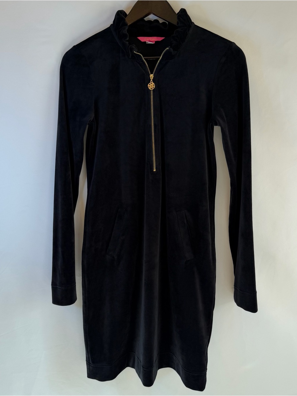 Lilly Pulitzer Womens Small  Black Skipper Popover Velour L/S Dress Pockets